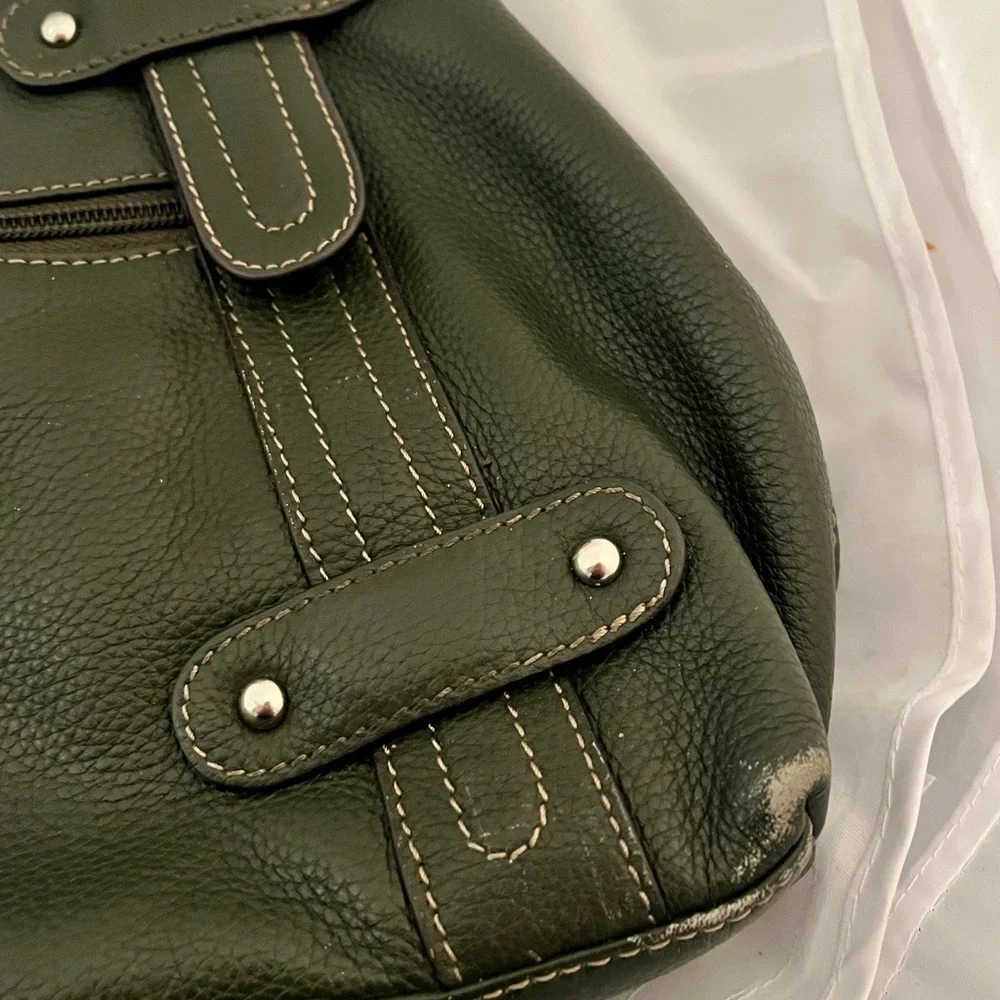 Tignanello Olive Green Leather Shoulder Bag